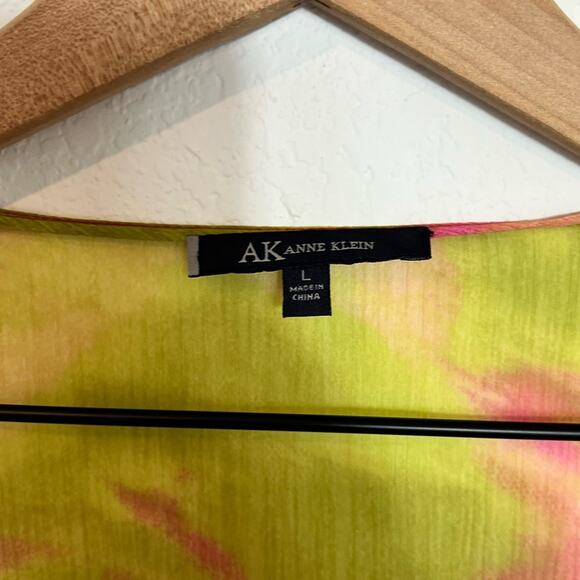 ANNE KLEIN WOMEN LARGE PINK GREEN LONG SLEEVE BLOUSE BRAND NEW 100% POLYESTER - Picture 5 of 5